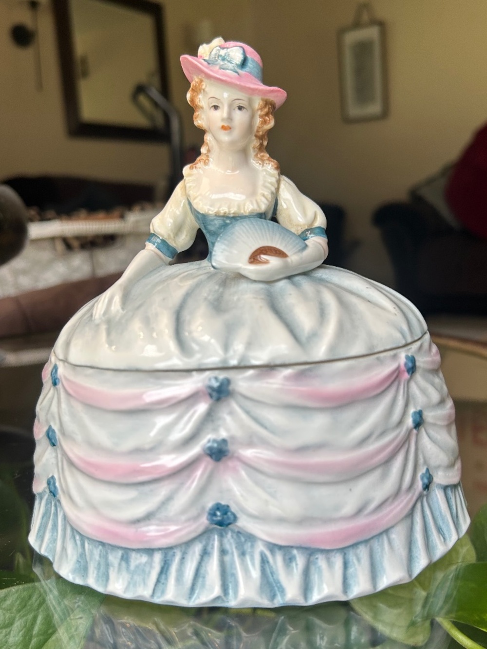 Vintage Porcelain Victorian Lady Trinket Box | Jewelry Box | Cottage Decor